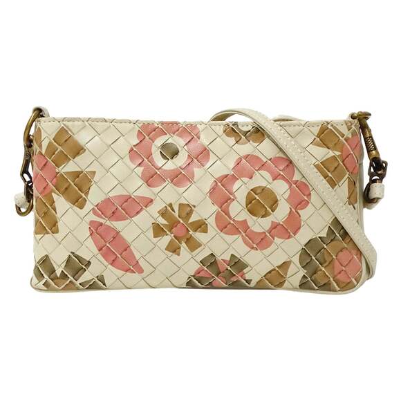 BOTTEGA VENETA Cream Leather Intrecciato Shoulder Bag